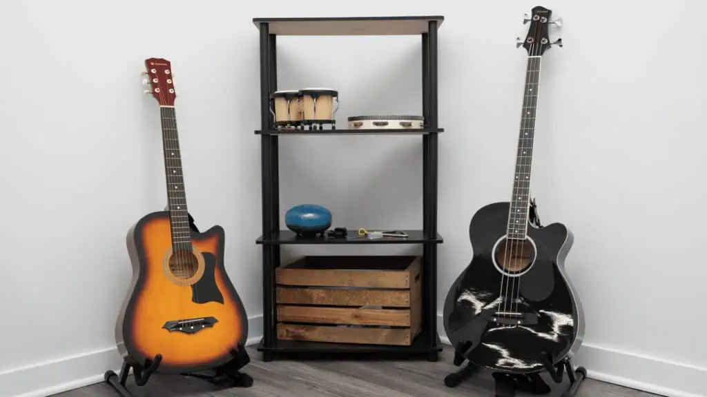 Two guitars in the music room at rolling hills recovery center