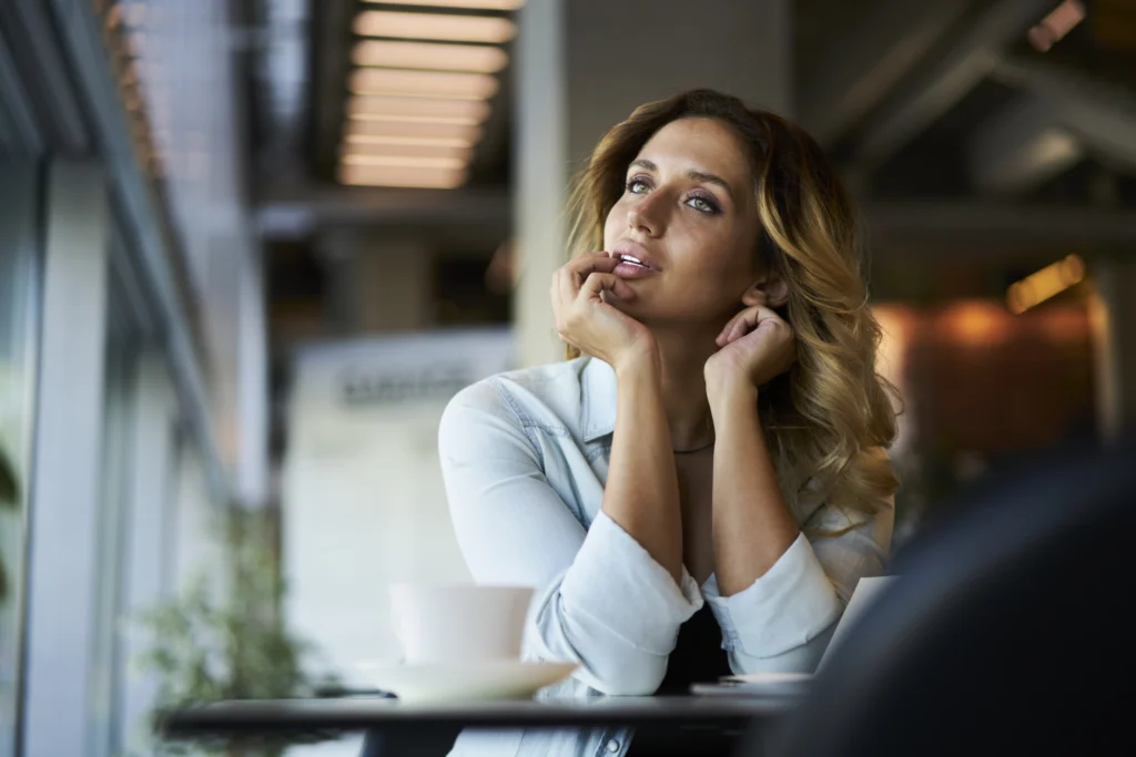 young caucasian woman thinking about weekend spend 2023 11 27 05 21 03 utc