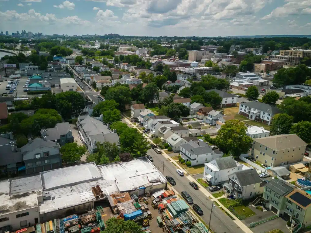 Aerial view of the city of North Arlington,the borough in Bergen County in New Jersey on a sunny day