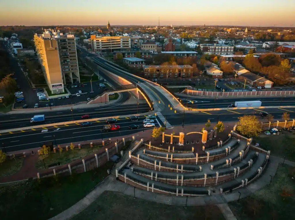 Aerial view of the sunrise in New Brunswick, New Jersey