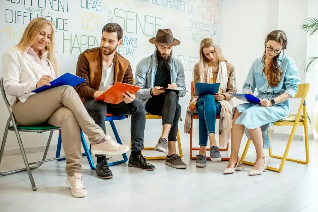 Group of people during the psychological therapy indoors