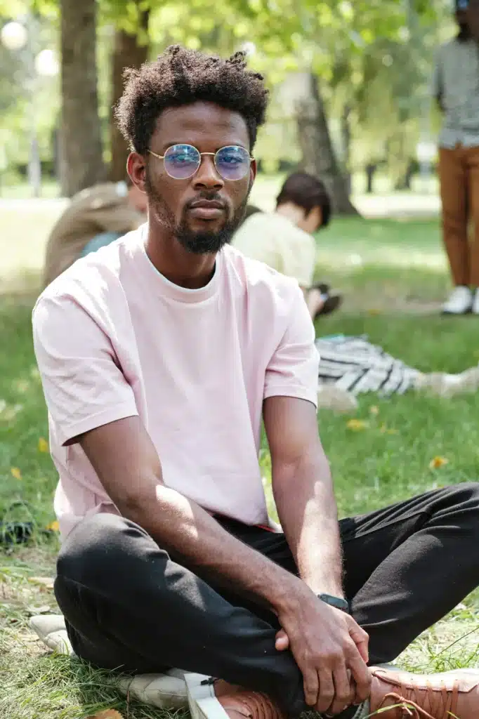 Man sitting on the grass in the park