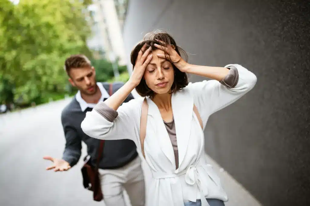 Frustrated couple arguing and having marriage problems