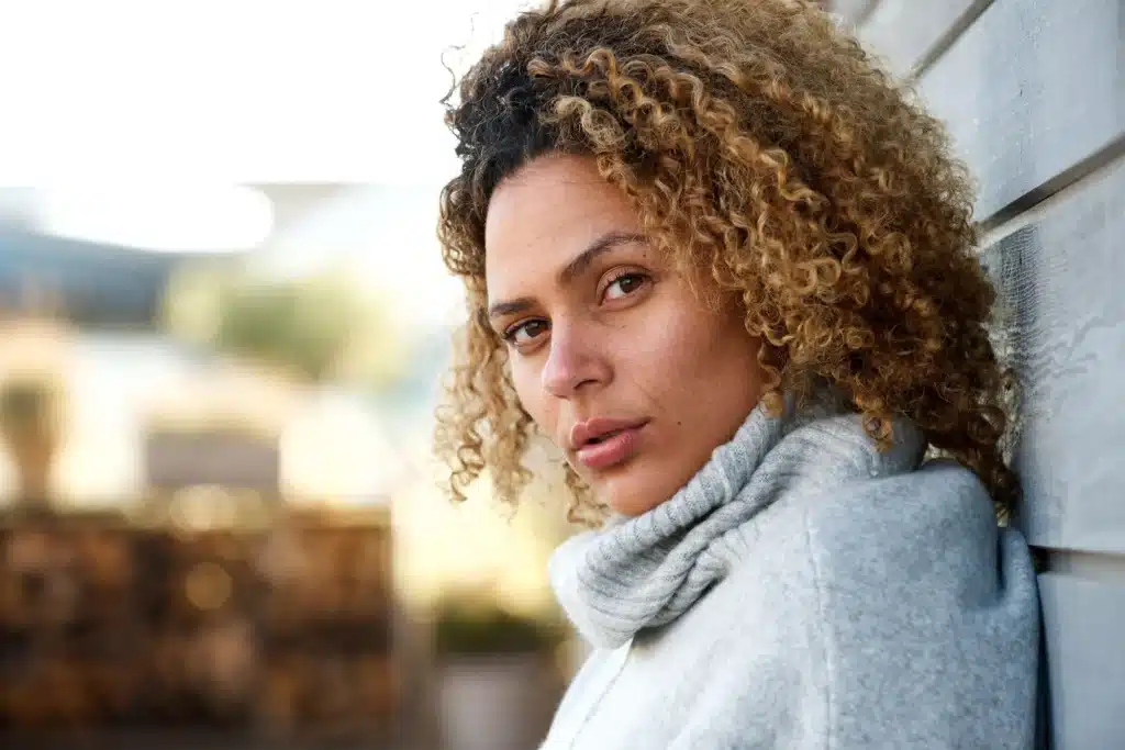 side portrait of beautiful african american woman staring